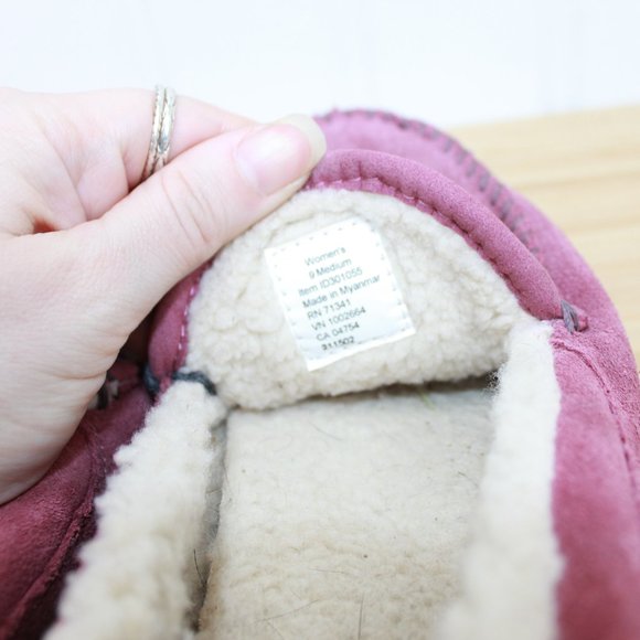 LL BEAN Women's Pink Suede Sherpa Lined Mountain Moccasin Slippers Size 9 M - Picture 7 of 9